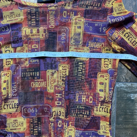 Harley-Davidson Women’s Mesh Long Sleeve Top License Plate Print Y2K Medium - Picture 5 of 7
